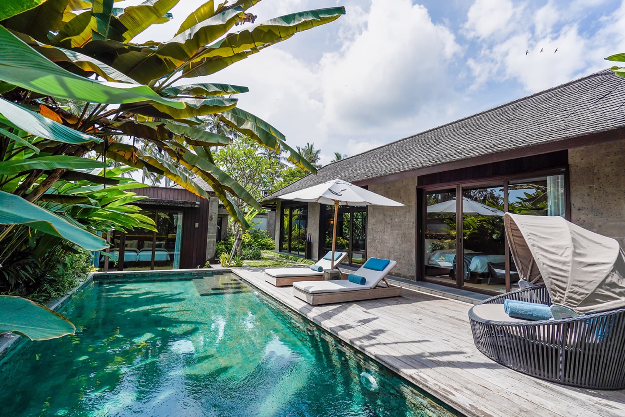Private pool and loungers at a Two-Bedroom Pool Villa