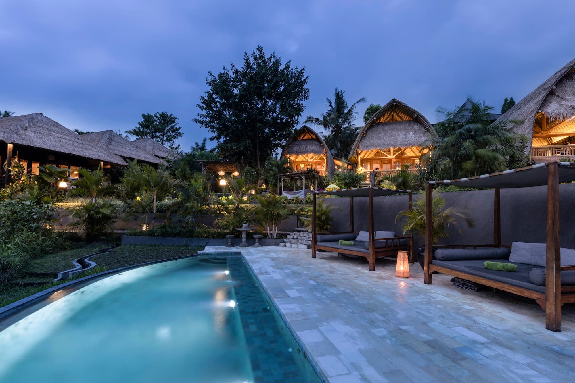 Second infinity pool with Mount Agung in the background at Samanvaya Sidemen