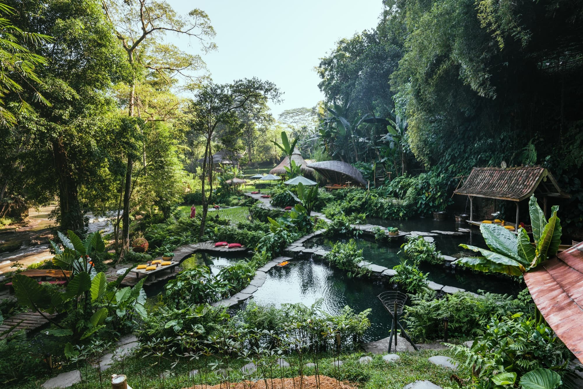 Spring-fed natural swimming ponds in the gardens