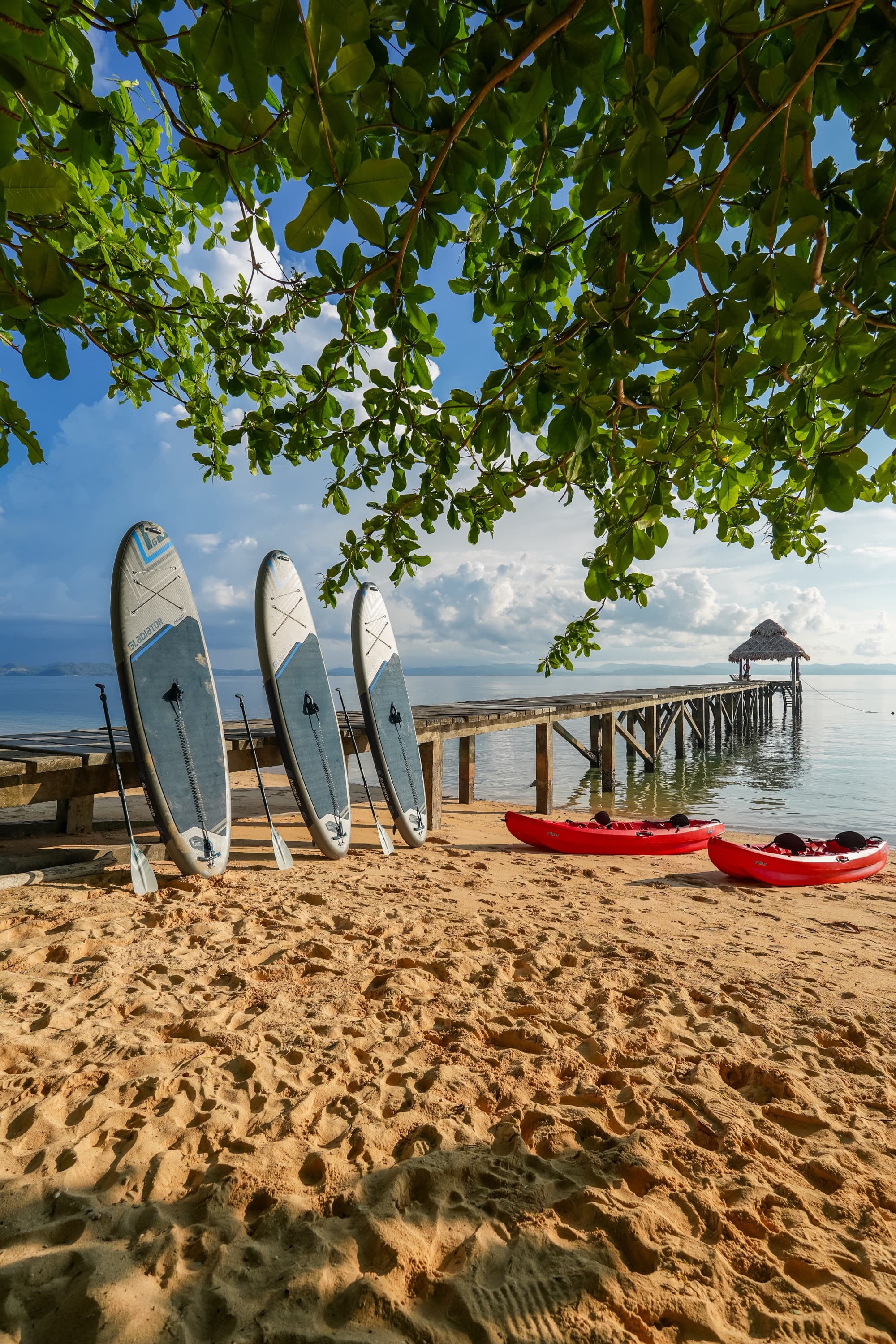 Kayaking in the calm water off Coral Eye, Bangka Island