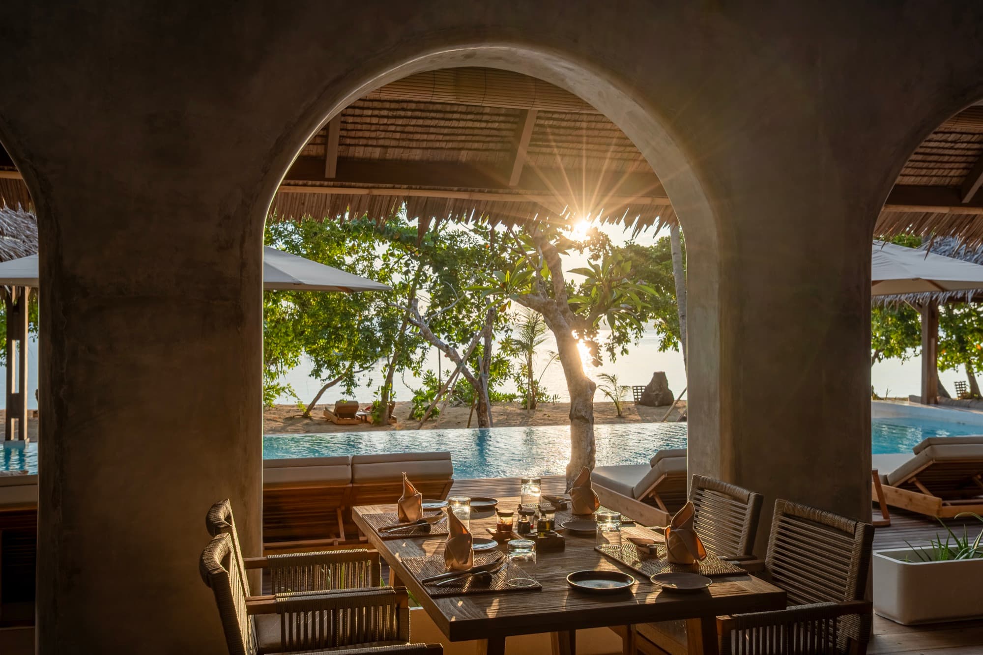 The open-kitchen restaurant in the Beach Pavilion at Coral Eye