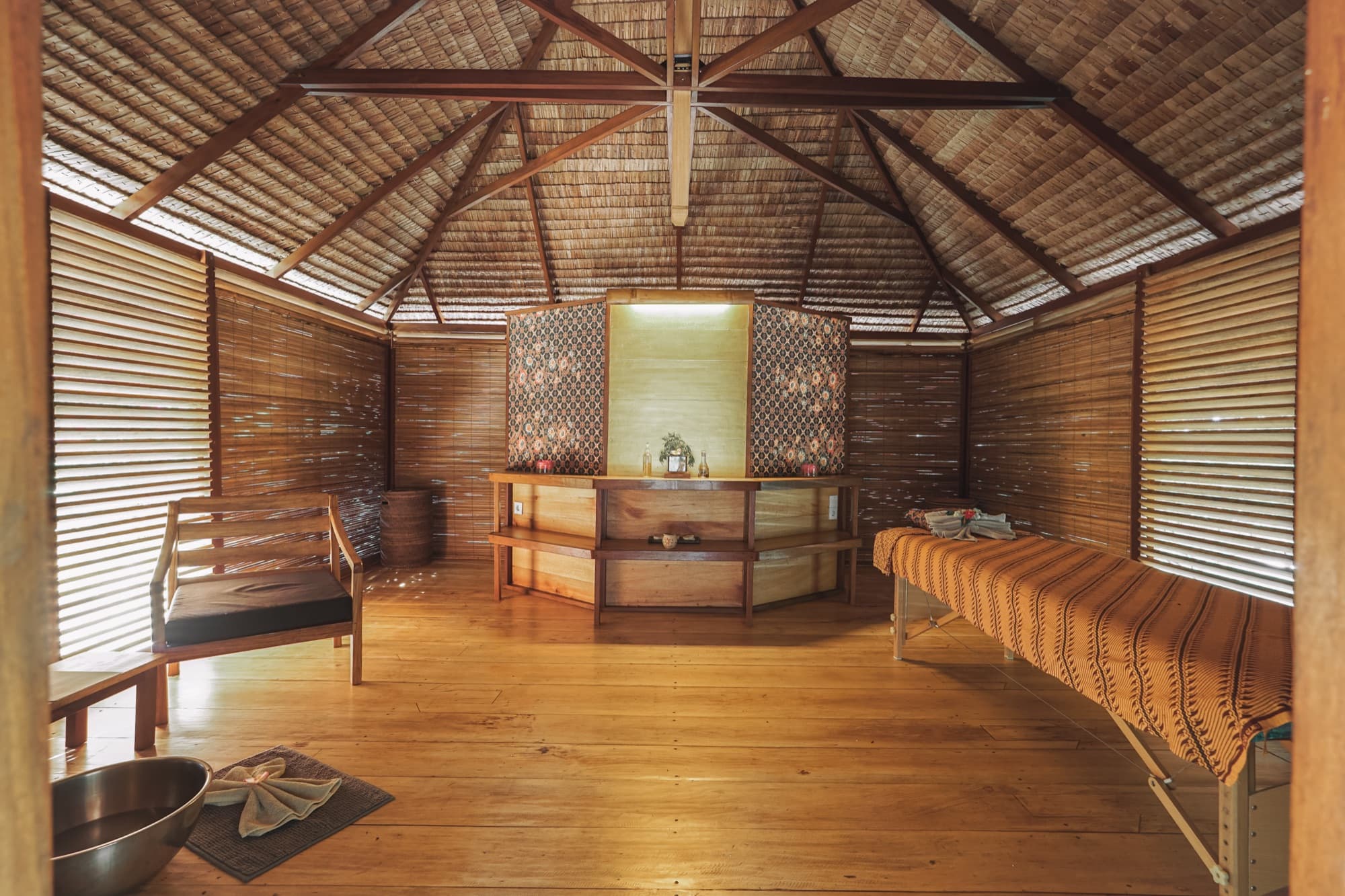 The spa pavilion set in the garden at Coral Eye, Bangka Island