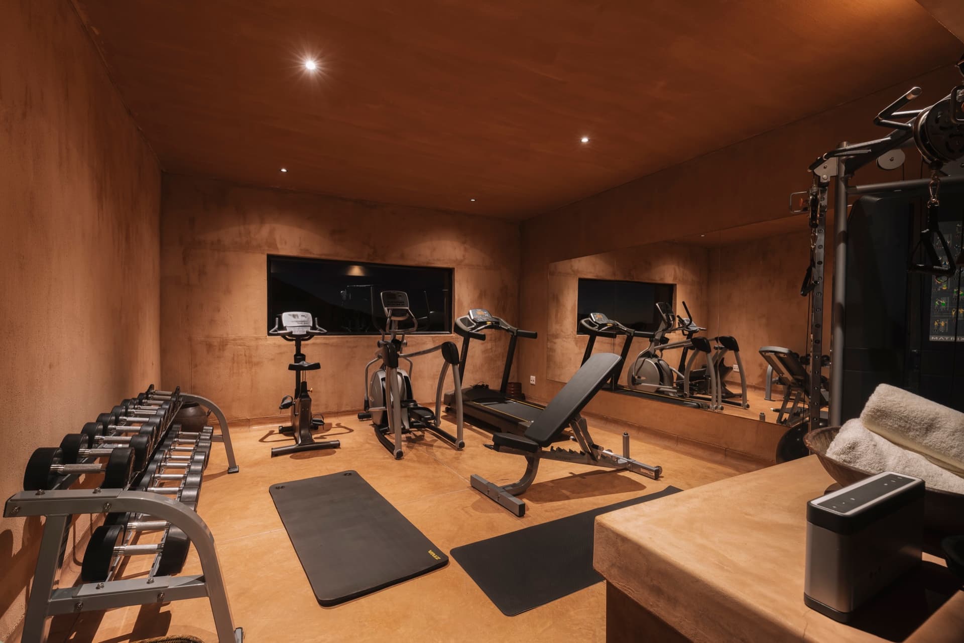 The gym, with weights and cardio machines