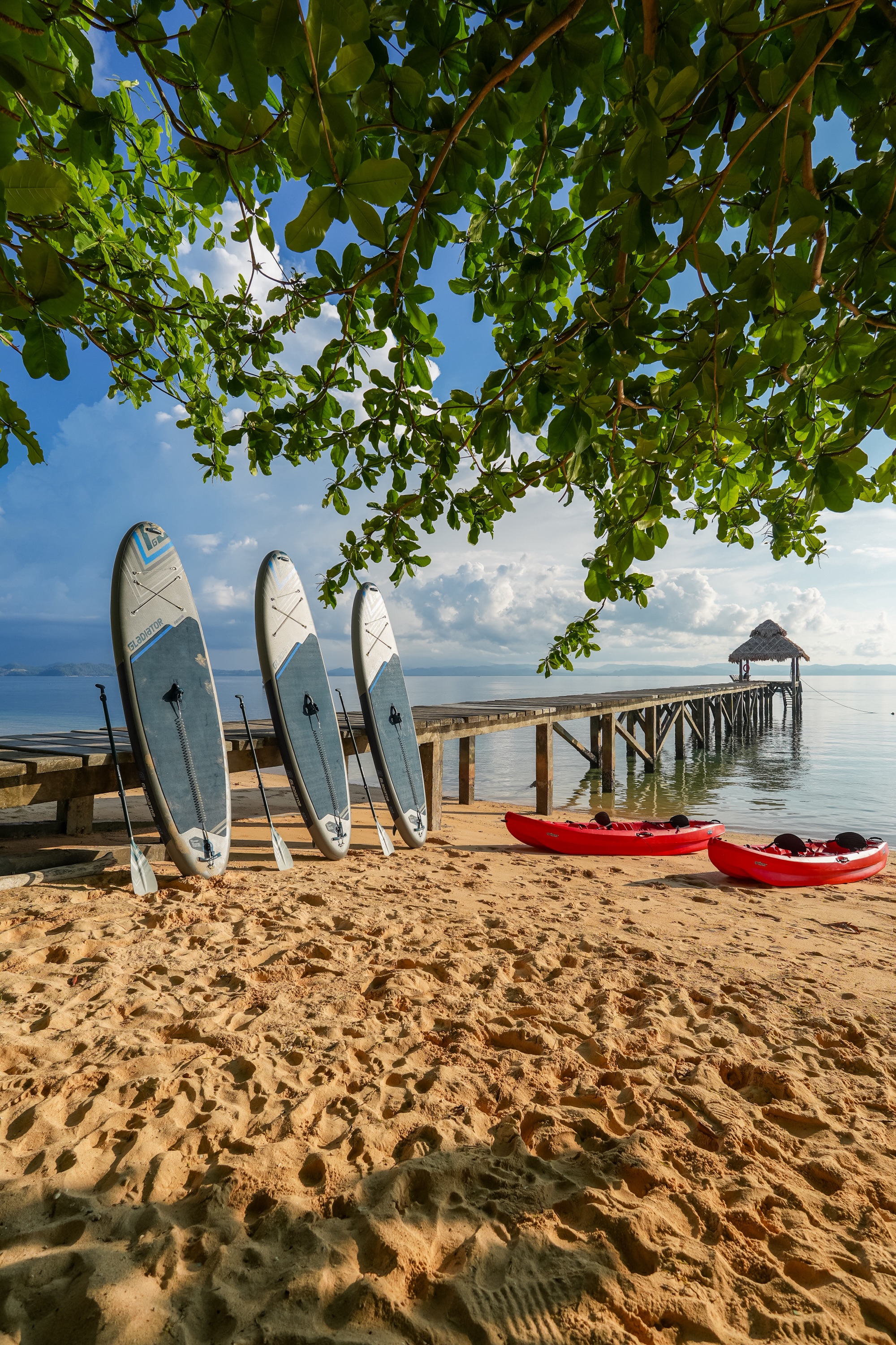 Kayaking in the calm water off Coral Eye, Bangka Island