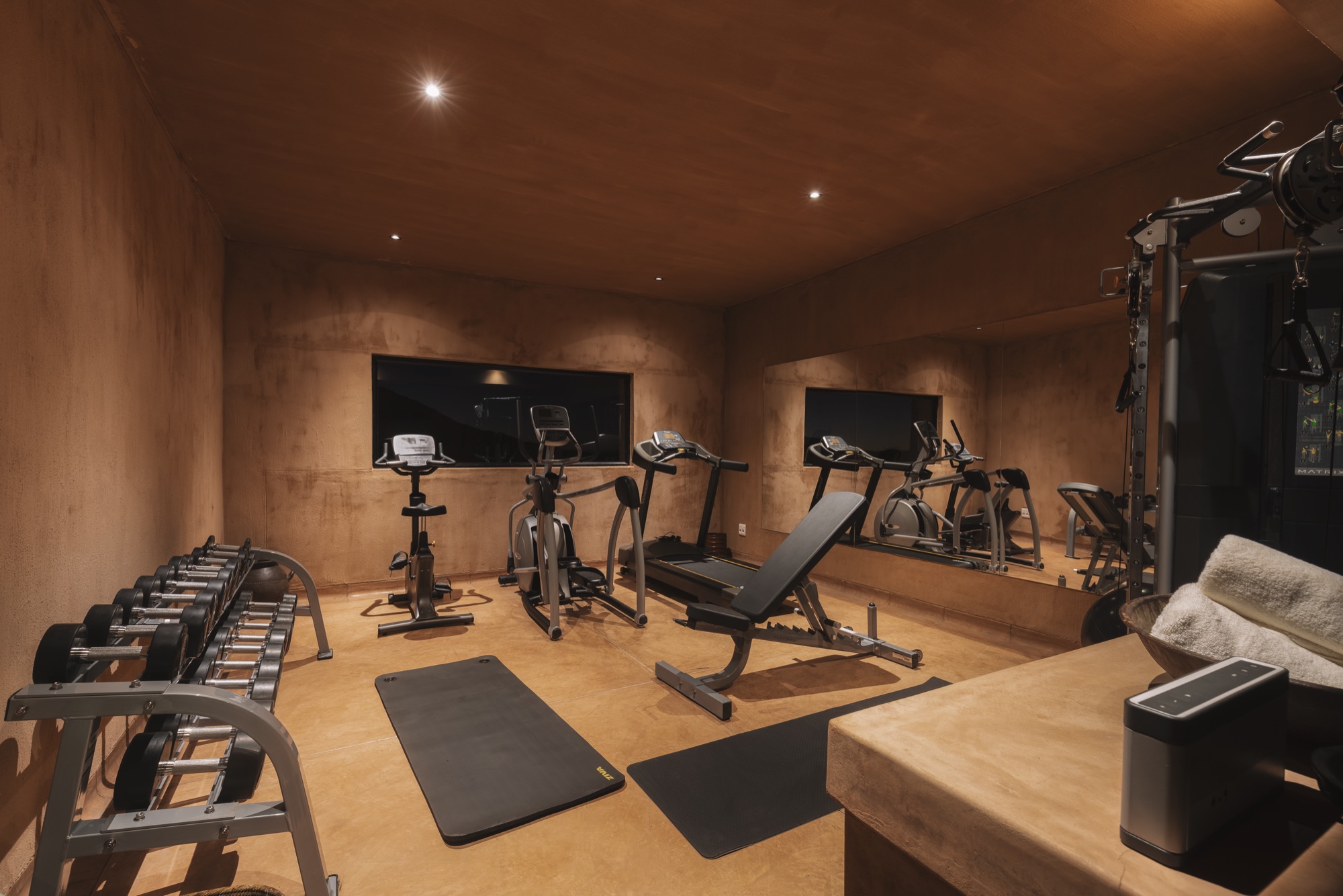 The gym, with weights and cardio machines
